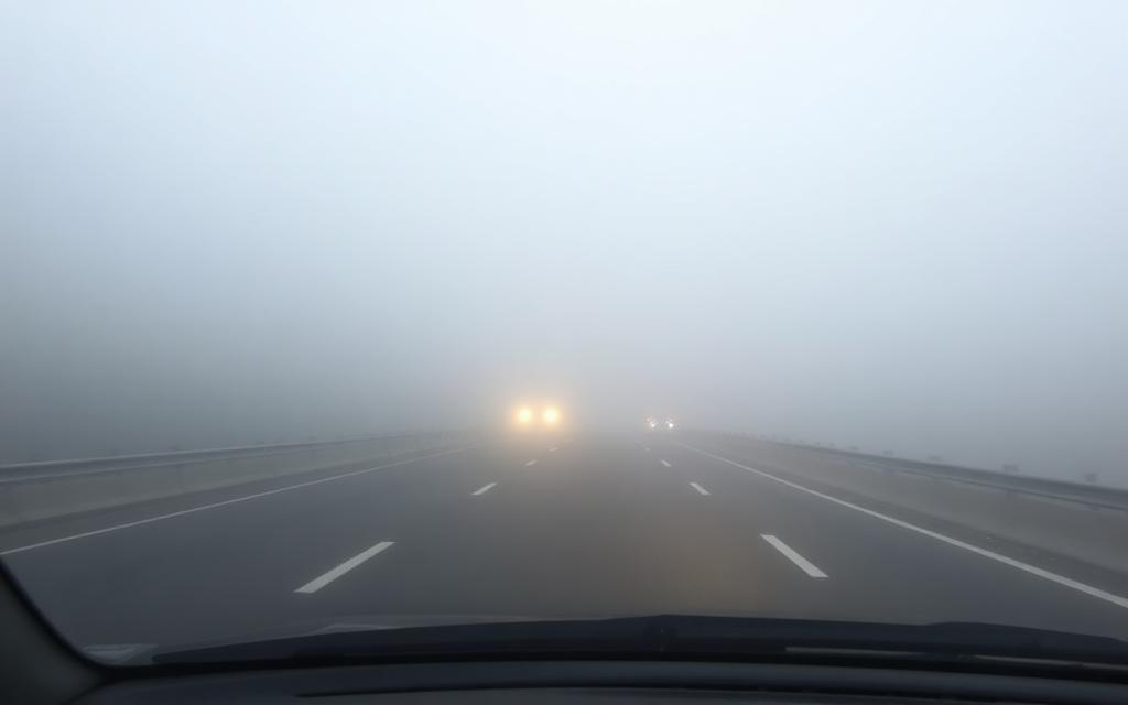 Dense fog on multi-lane highway
