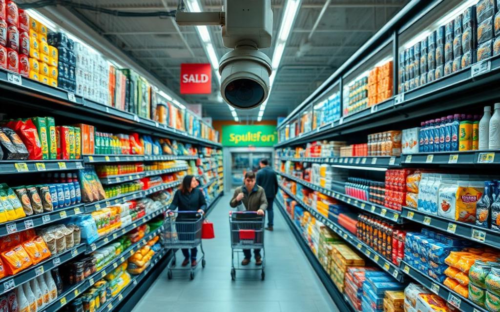 Shoppers in a supermarket aisle
